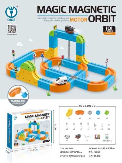 Magnetiline värviline rongirada 101 osaga