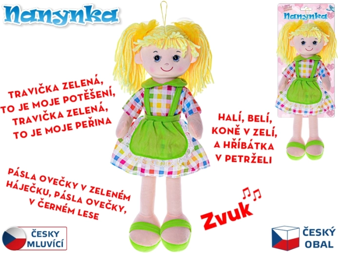 Rääkiv ja laulva riidest nukk Nanynka 50 cm