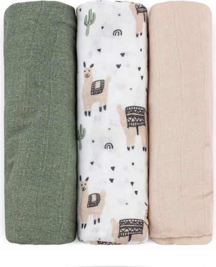 Petite&Mars set of bamboo muslin cloths Moussy llama vibes 68 × 68 cm (3 pcs)