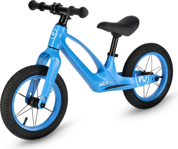 Children's balance bike with LED wheels NILS Fun RB901, 12" inflatable tires, blue