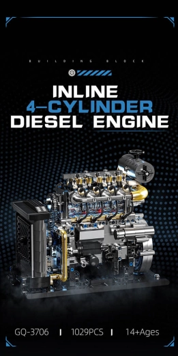 Construction Kit of a Four-Cylinder Diesel Engine with 1029 Pieces