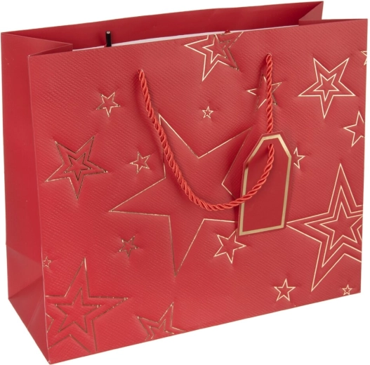 Red star-themed gift paper bag 31 × 12 × 26 cm