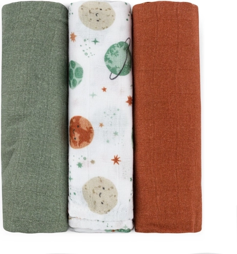 Petite&Mars bambusest musliinmähkmed Moussy Celestial Planets 68 × 68 cm (3 tk)