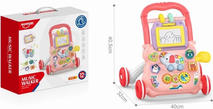 Lükatav kõndimisabivahend – elevant joonistustahvliga, roosa