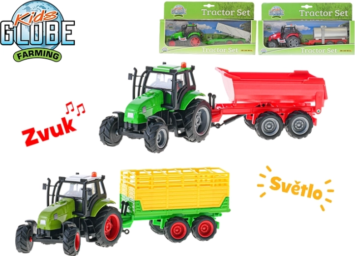 Laste traktor haagisega KIDS GLOBE Farming 25 cm tulede ja helidega