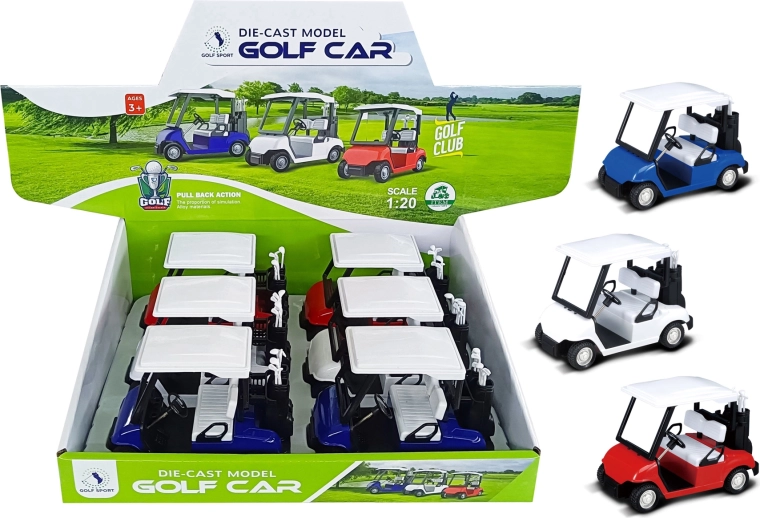 Metal golf cart model 1:20 with pull-back action (assorted colors)