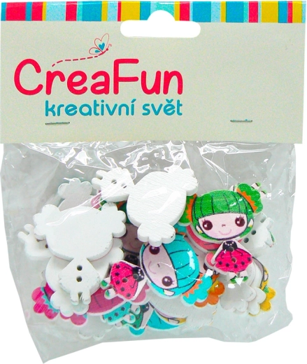Wooden buttons with a girl motif, set of 20 pcs (2.7 × 3 cm)