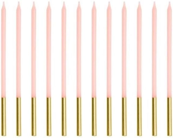 Roosad siledad sünnipäevaküünlad 14 cm (12 tk)