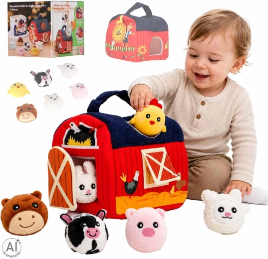 Plush sensory farm sorter house with animals