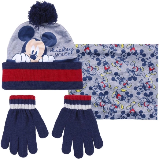 Mickey mütsi, kaelasalli ja kinnaste komplekt