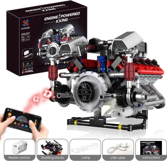 Engine building set with USB charging and LED lighting (700 pieces)
