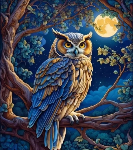 Diamond Painting – Owl at Full Moon 30 × 40 cm