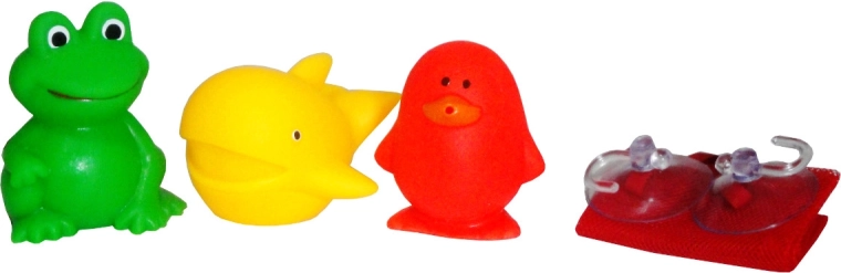 Squeaky bath toys in a mesh bag – set of 3 pcs