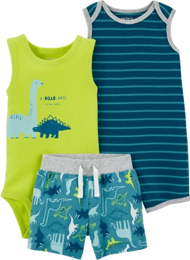 Carter's suvine komplekt poistele Stripes Dinos – lühikeste varrukatega romper, varrukateta bodi ja lühikesed püksid (3 osa)