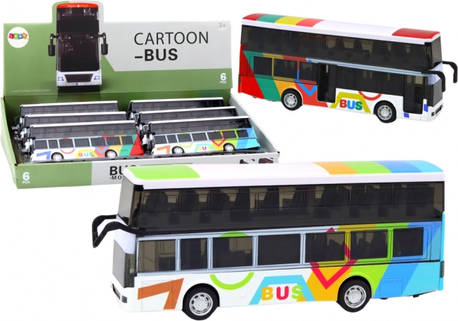 Double-decker colorful metal bus with friction drive, lights and sounds