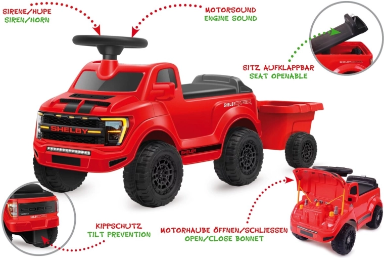 JAMARA Shelby Ford F-150 Raptor laste lükatav auto koos punase haagisega