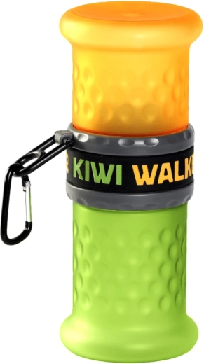 2-ühes reisipudel vee ja sööda jaoks KIWI WALKER, plast, kollakasroheline