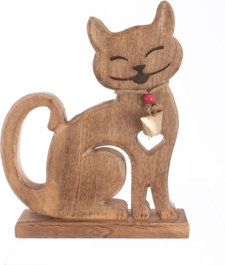 Wooden decoration Cat (mango) with bell