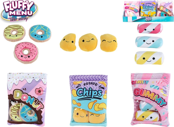 Fluffy Menu plüüsist snäkikott suupistega 21 cm
