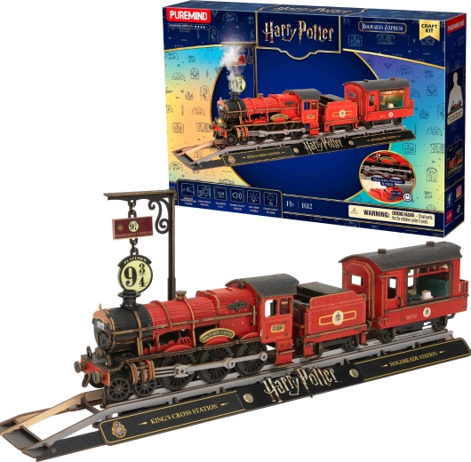 Puremind Harry Potteri Hogwartsi Expressi puidust 3D rongimudel valguse ja heliga