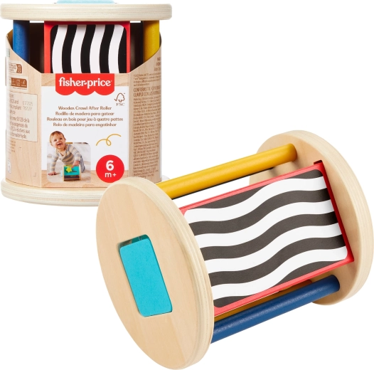 Fisher-Price puidust aktiveeriv rullik väikelastele (sensoorne mänguasi)