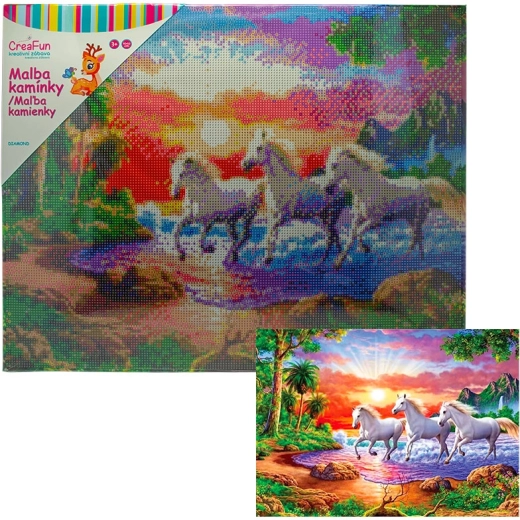 Teemandimaaling – hobused päikeseloojangul 40 × 50 cm