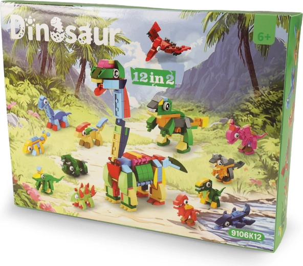 Dinosauruste ehitusklotside komplekt 12 ühes – loov komplekt, mis ühildub teiste klotsidega