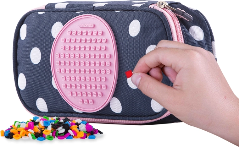 Pixie Crew student pencil case, blue with white dots