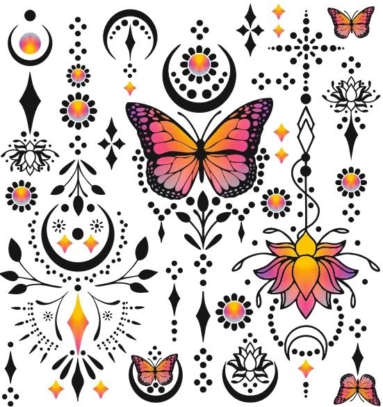 Iron-on stickers with butterfly motifs