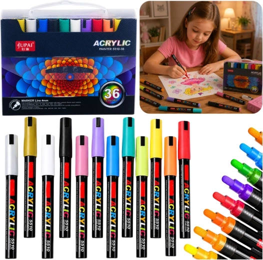 Set of waterproof acrylic paint markers in a case (36 pcs)