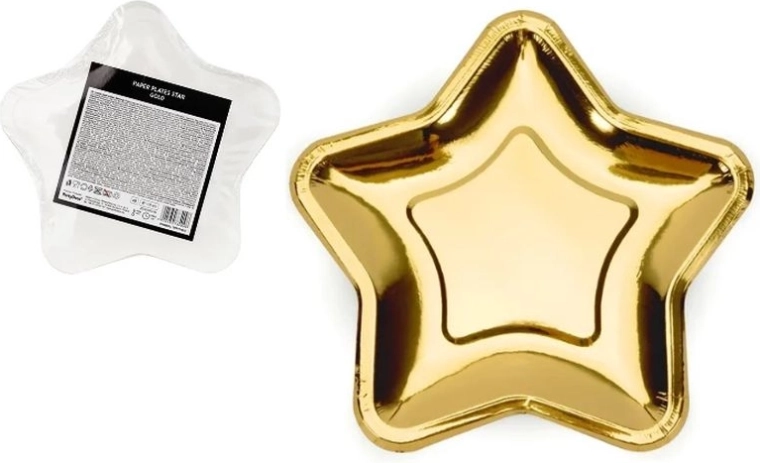 Kuldses toonis metallikpaberist tähekujuline taldrik 18 cm – 1 tk