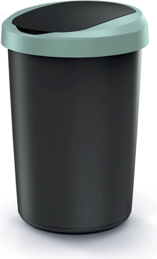 Compacta R Flap Trash Can 40 L – Recycled Black with Light Green Lid