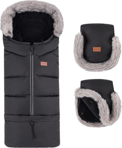 Petite&Mars talvekomplekt: soojakott Arctic 4v1 + käru kindad Furry forever black
