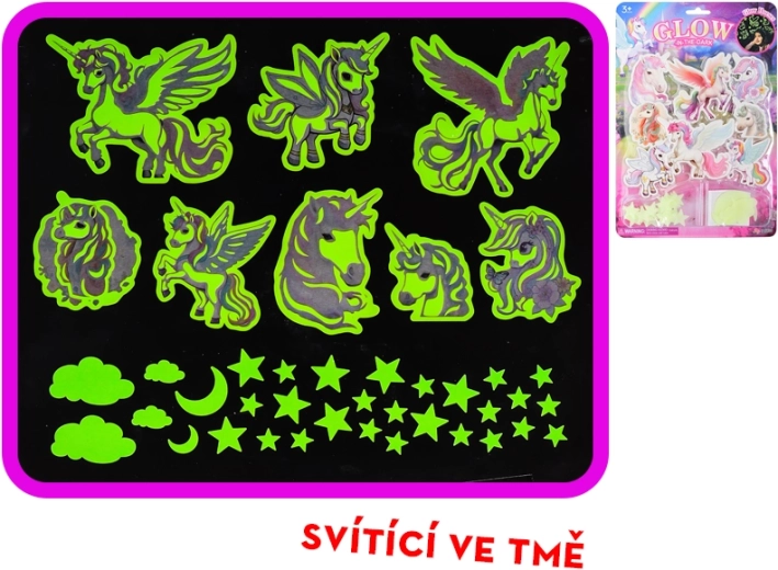 Glow-in-the-dark unicorn and star stickers for kids’ room – 40 pcs