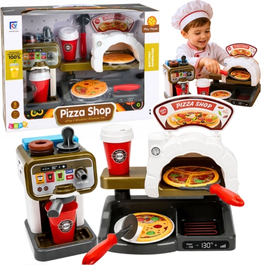 Laste pizzabaari komplekt pitsahju ja kohvimasinaga (Pizza Shop)