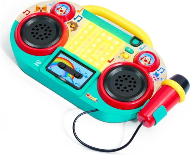 Pixelzi boombox-raadio mikrofoniga ning valgus- ja heliefektidega