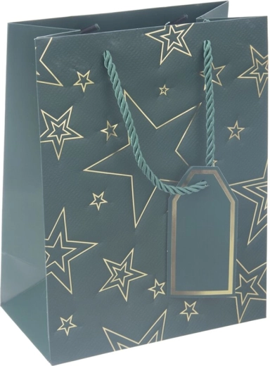Rohelise tähemotiiviga paberist kinkekott 18 × 10 × 23 cm
