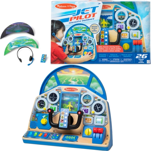 Melissa & Doug interaktiivne piloodikokpit – puidust lennuki juhtpaneel