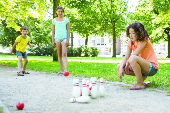 Puidust bowlingu komplekt – punane ja valge