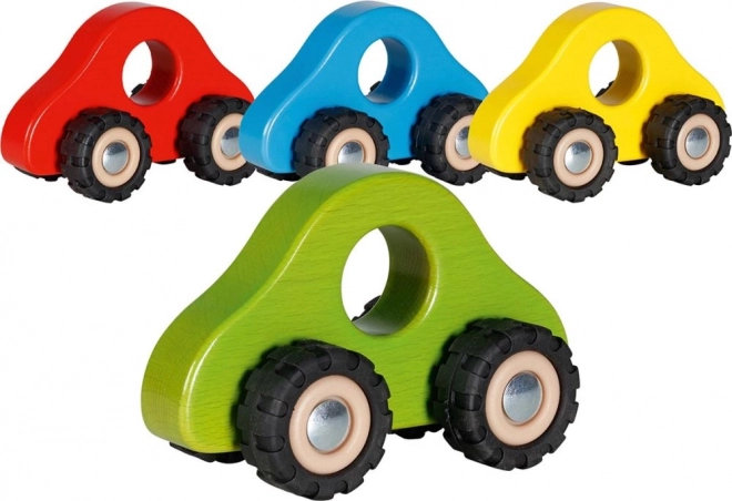 Puidust käes hoitav auto kummiratastega