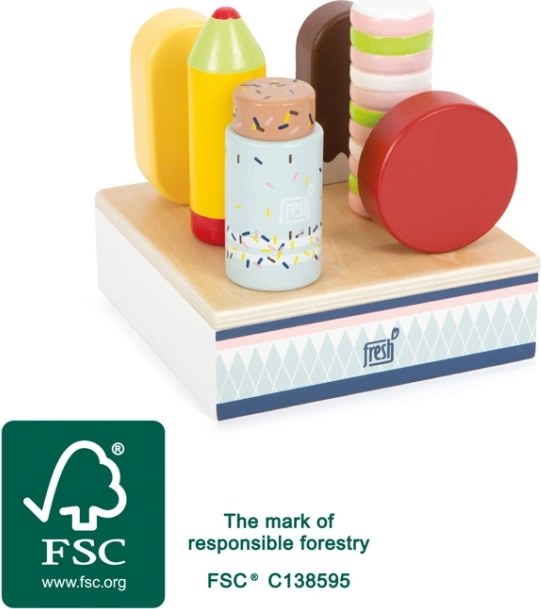 Puidust jäätisekomplekt Fresh – alus 6 jäätisega