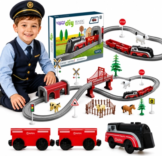 WOOPIE Electric Farm Train Set with Animals, 70 Pieces