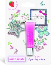 Lukky glittery lip gloss strawberry flavor with pendant