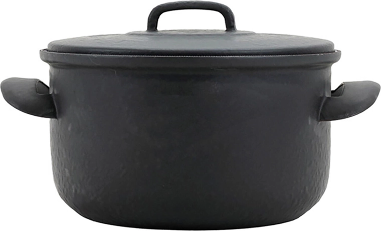 Emailitud pott kaanega 24 cm, 5 l – matt must sinise emailiga