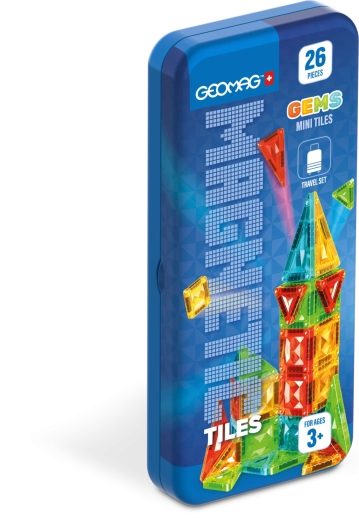 Geomag GEMS Mini Tiles 26 osa – magnetiline ehituskomplekt reisikarpi