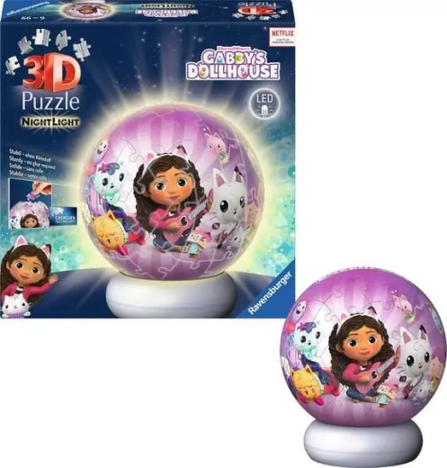 Ravensburger Light-Up 3D Puzzleball Gabby’s Dollhouse – Night Edition (72 pieces)