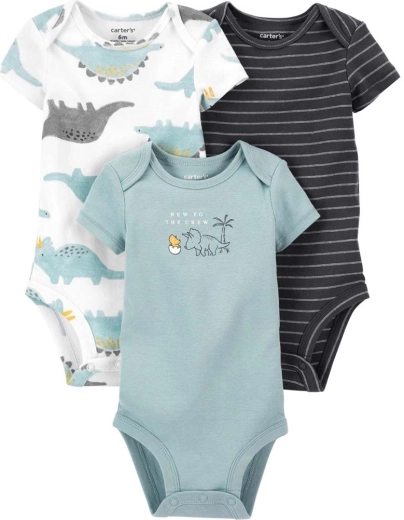 Carter’s short-sleeve bodysuits Blue Dino for boys, 3 pack, newborn