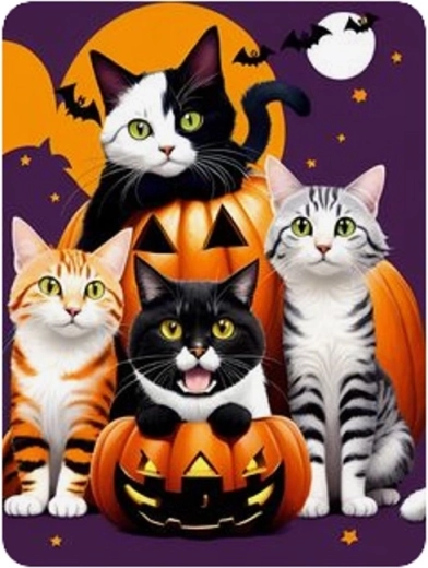 Teemandimaal Halloween – kassid ja kõrvitsad 30 × 40 cm