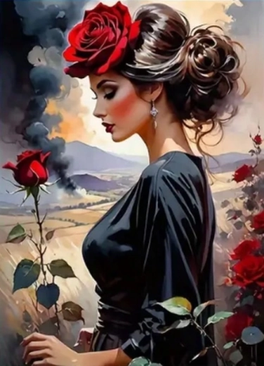 Diamond Painting – Woman with a Rose 30 × 40 cm