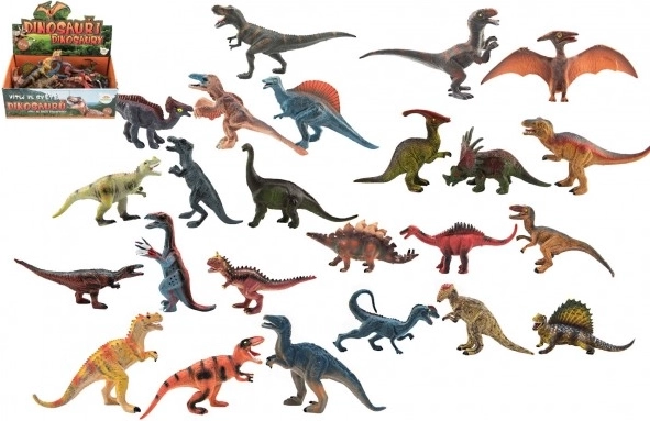 Plastist dinosaurused 11–14 cm, liikide valik karbis (24 tk)